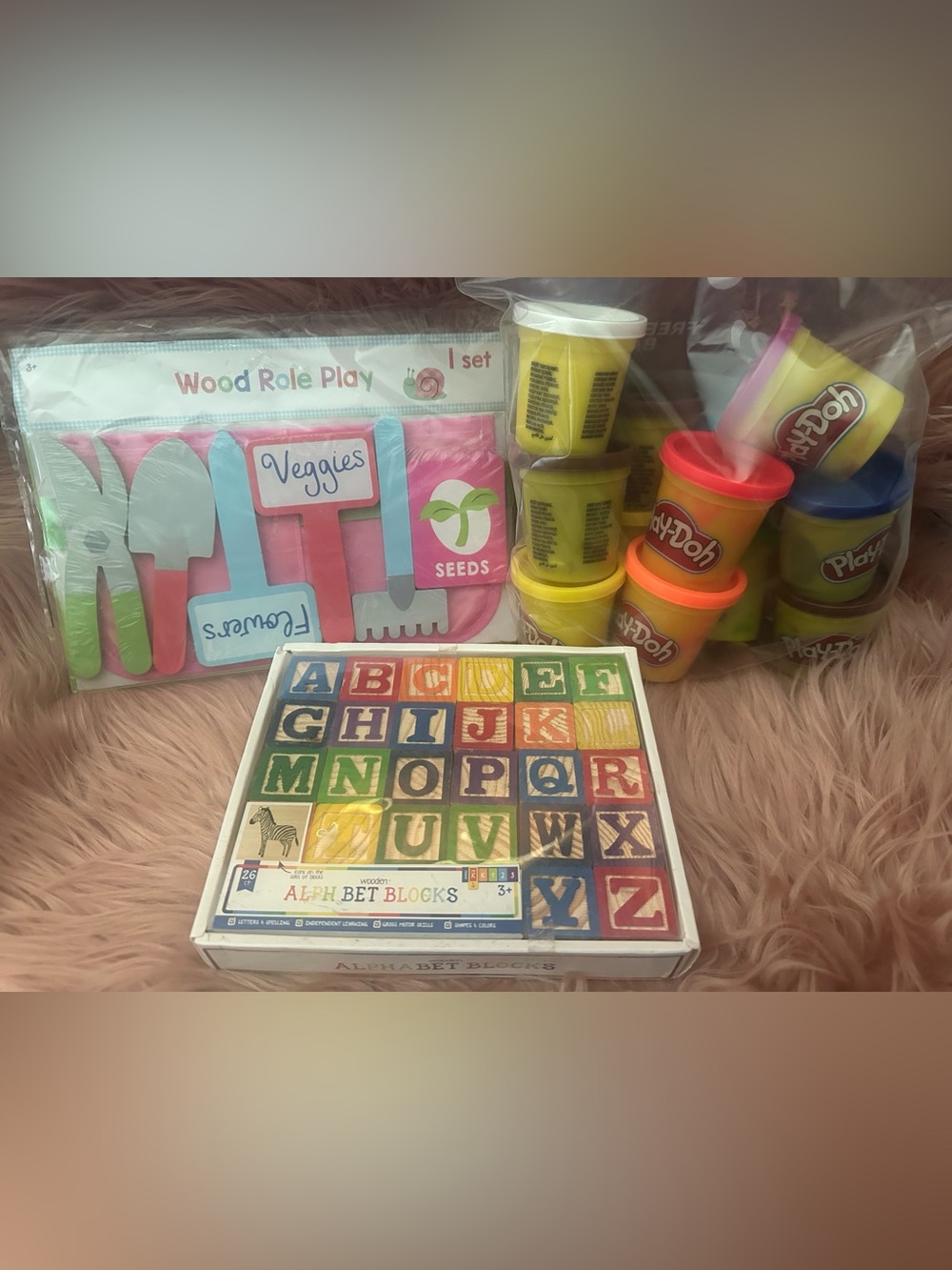 Kids Alphabet Wooden Blocks and Play Set - Multi-Color+ 12 PlayDoh BUNDLE